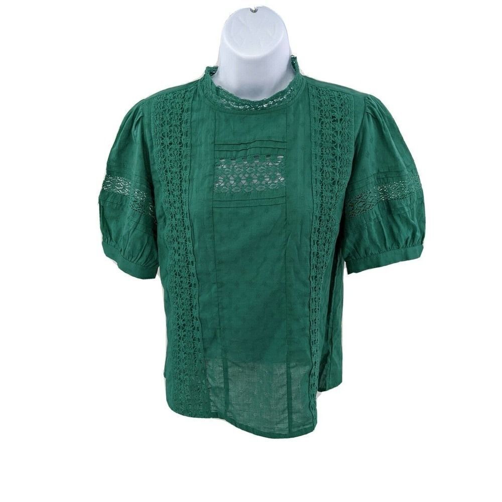 Puff Sleeve Eyelet Blouse‎ Cottage Core Green